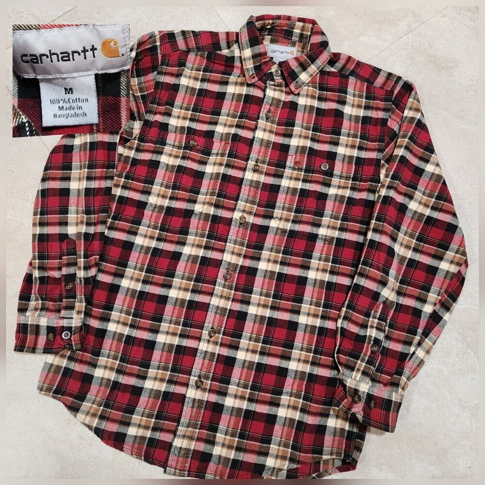 Carhartt Mens M Medium Trumbull Long Sleeve Plaid Button Up Down Shirt W Pockets